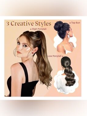 FELENDY 18" 20" 22" 24" Ponytail Extension-Dark Brown